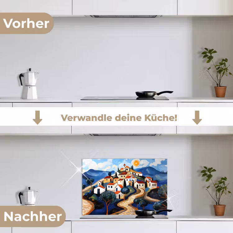 Dorp - Heuvelachtig - Zon - Mozaïek keuken achterwand spatscherm klein -voor_na_DE
