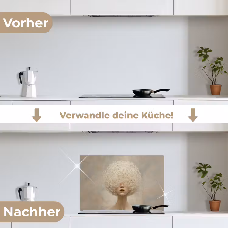 Dromerig - Beige - Paardenbloemzaadjes keuken achterwand spatscherm klein -voor_na_DE