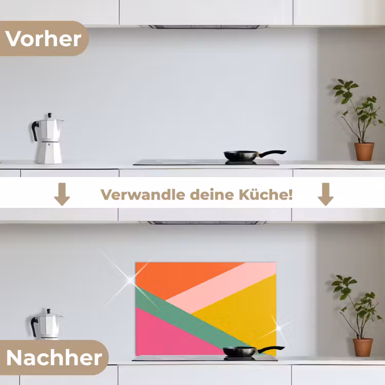 Driehoeken - Kleurrijk - Abstract keuken achterwand spatscherm klein -voor_na_DE