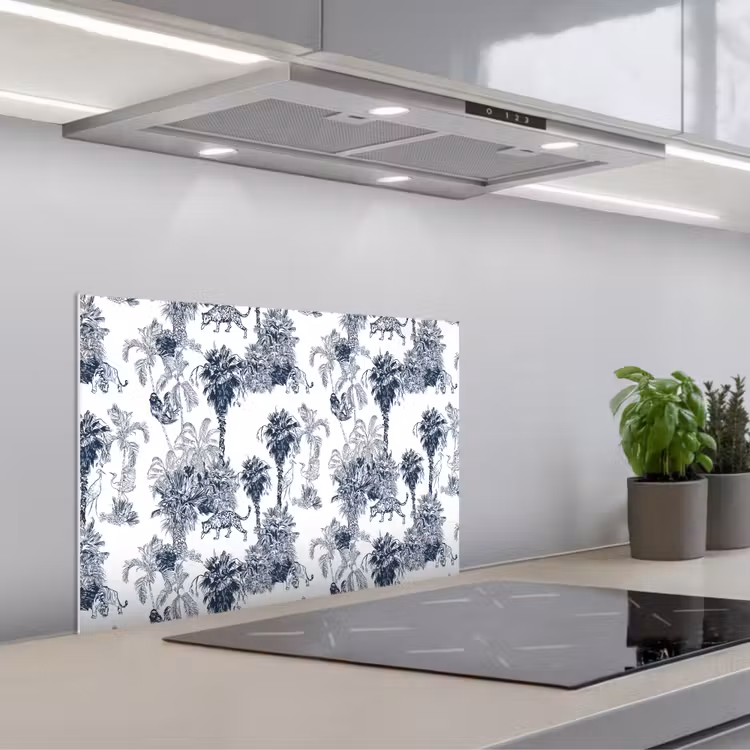 Jungle - Beplanting - Blauw keuken achterwand spatscherm klein 900 -3d_schuin