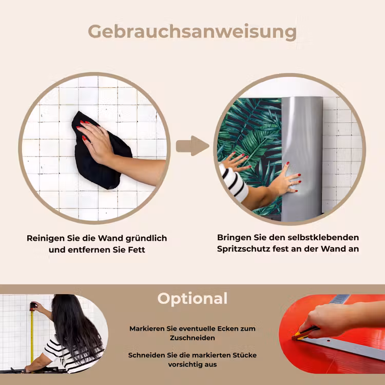 Jungle - Bladeren - Tropisch keuken achterwand spatscherm klein -gebruiksaanwijzing_DE