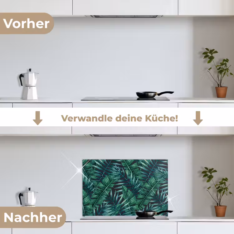 Jungle - Bladeren - Tropisch keuken achterwand spatscherm klein -voor_na_DE