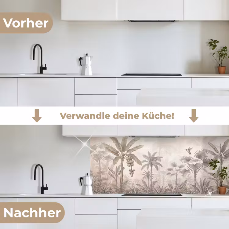 Jungle - Banenboom - Kolibrie - Beige keuken achterwand 2 middel -voor-na_DE