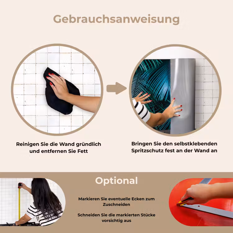 Jungle - Palmblad - Natuur keuken achterwand spatscherm middel -gebruiksaanwijzing_DE