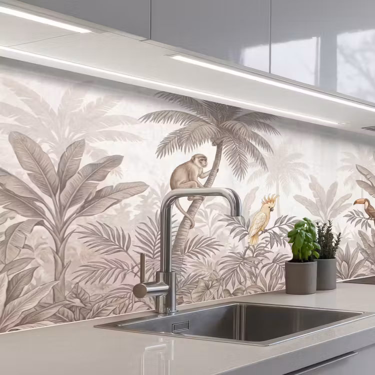 Jungle - Dieren - Palmbomen keuken achterwand 2 middel -3d_schuin