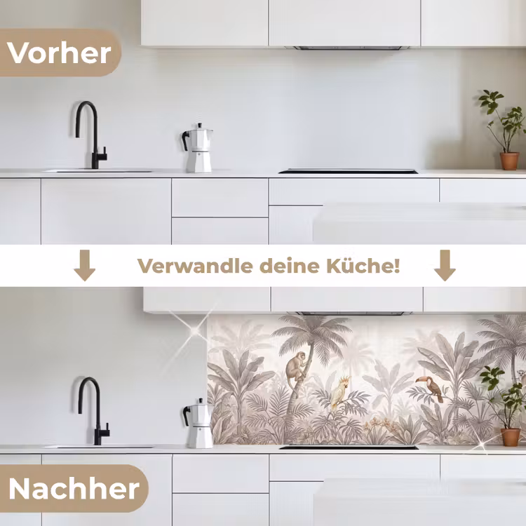 Jungle - Dieren - Palmbomen keuken achterwand 2 middel -voor-na_DE