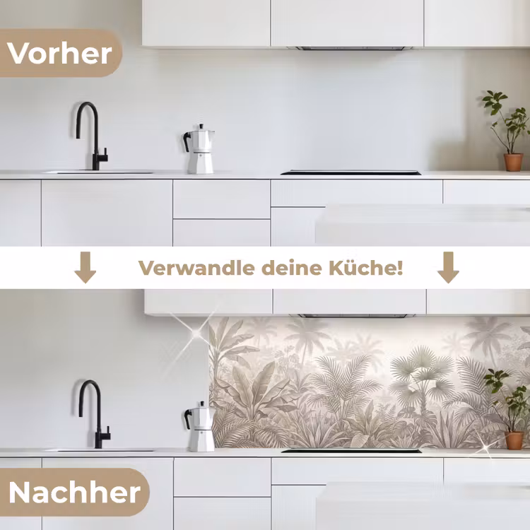 Jungle - Tropisch - Natuur -Vintage - Beige keuken achterwand 2 middel -voor-na_DE