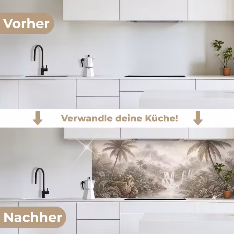Jungle - Watervallen - Tropisch - Illustratie keuken achterwand 2 middel -voor-na_DE
