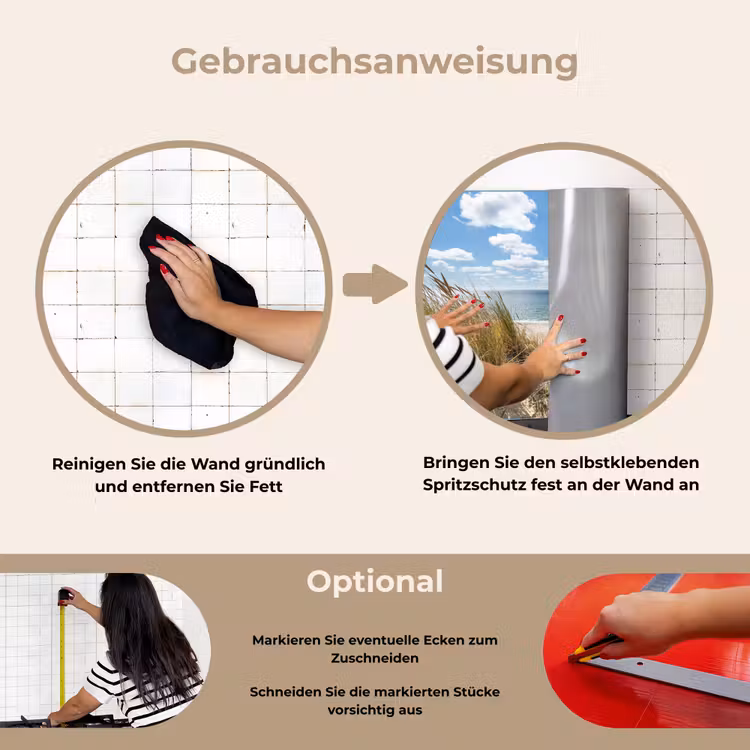 Duin - Gras - Zee - Strand keuken achterwand spatscherm klein -gebruiksaanwijzing_DE