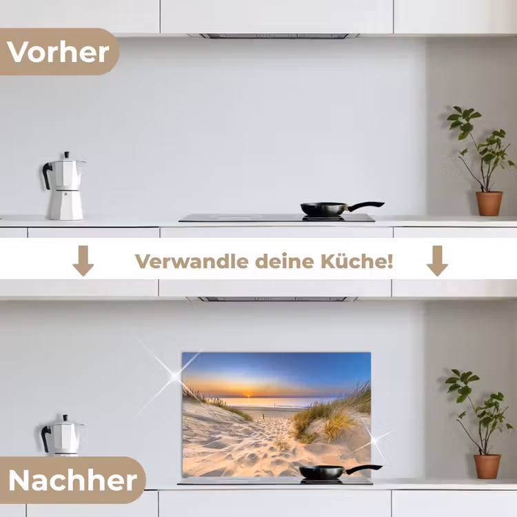 Duin - Zonsondergang - Horizon - Strand - Gras keuken achterwand spatscherm klein -voor_na_DE