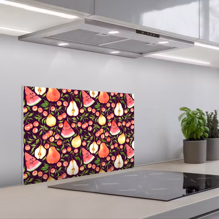 Donker - Bladeren - Fruit - Patroon keuken achterwand spatscherm klein 900 -3d_schuin
