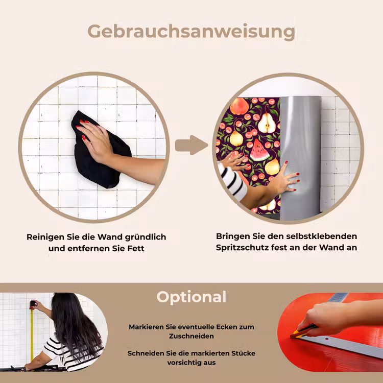 Donker - Bladeren - Fruit - Patroon keuken achterwand spatscherm klein 900 -gebruiksaanwijzing_DE