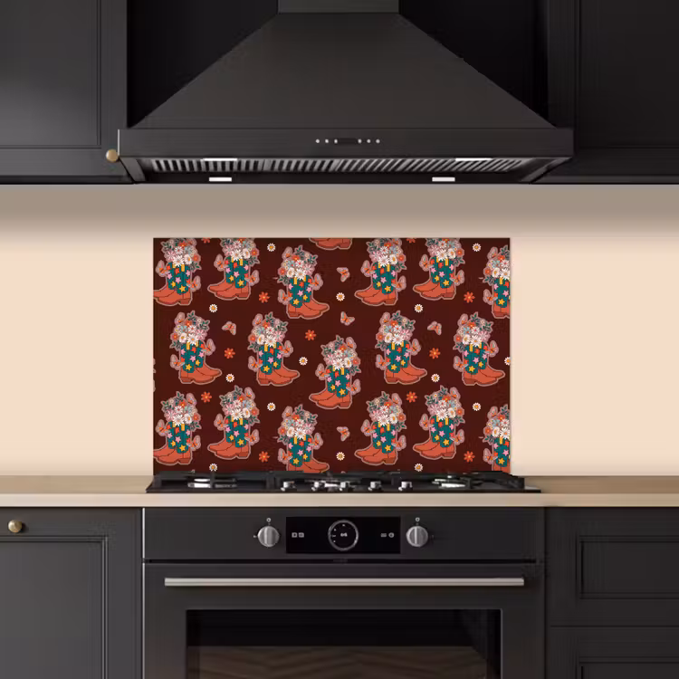 Donker - Cowboy - Laars - Patroon keuken achterwand spatscherm klein 900 -sfeer1