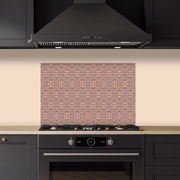 Donkerblauw - Roze - Patroom - Symmetrisch keuken achterwand spatscherm klein 900 -sfeer1