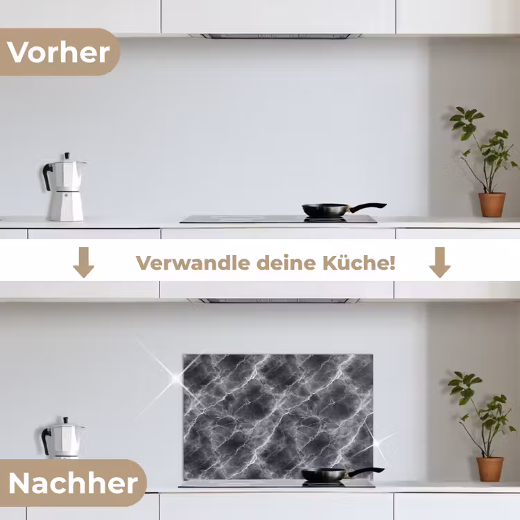 Donkergrijs - Bliksem - Marmer keuken achterwand spatscherm klein 900 -voor_na_DE