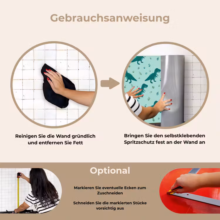 Donkergroen - Dinosaurussen - Afdrukken - Bladeren keuken achterwand spatscherm klein -gebruiksaanwijzing_DE