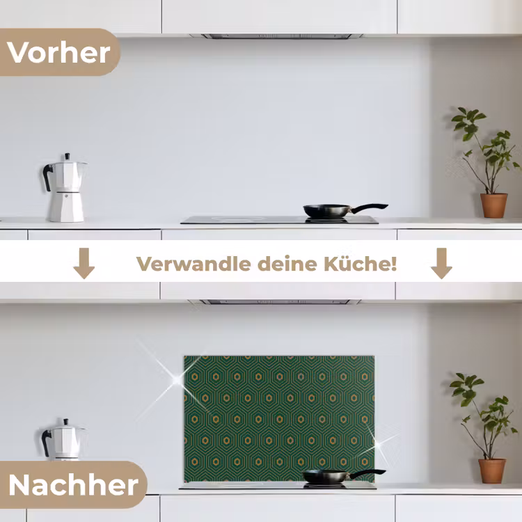 Donkergroen - Modern - Patroon - Goud keuken achterwand spatscherm klein 900 -voor_na_DE