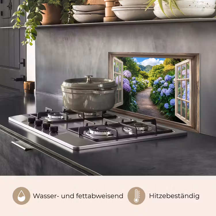 Doorkijk - Hortensia - Pad - Natuur keuken achterwand spatscherm klein -usp_DE