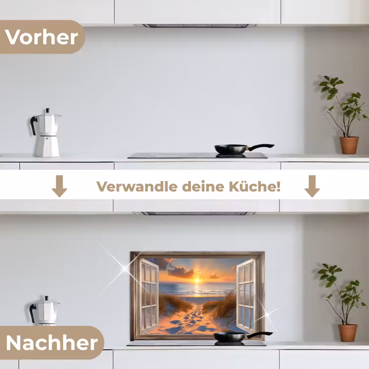 Doorkijk - Strand - Duinen - Zonsondergang keuken achterwand spatscherm klein -voor_na_DE