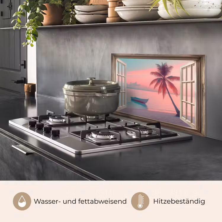 Doorkijk - Strand - Palmboom - Tropisch keuken achterwand spatscherm klein -usp_DE