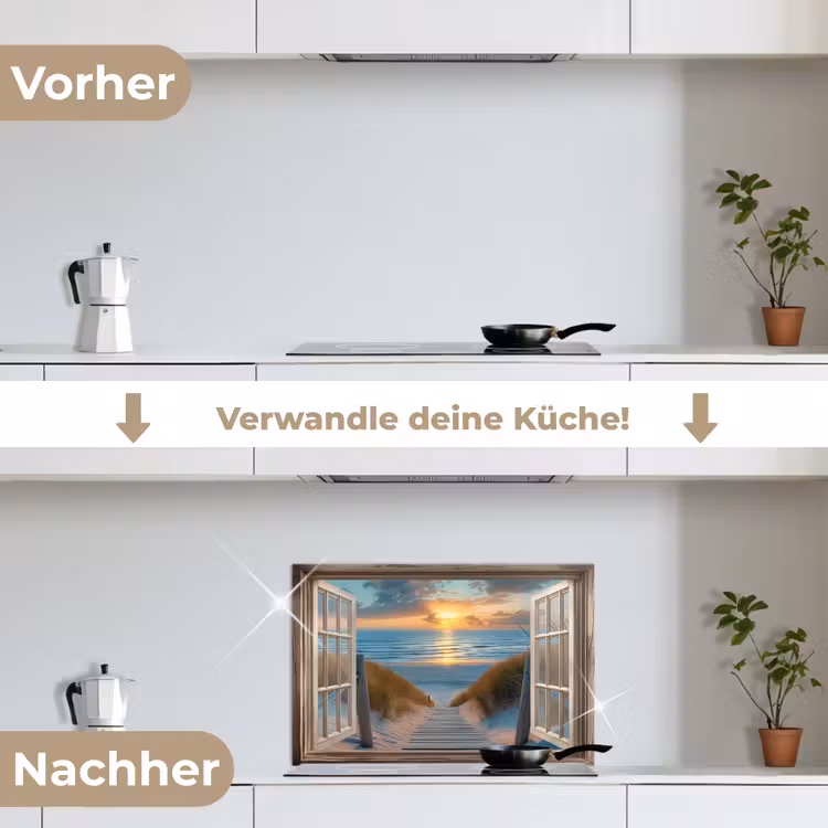 Doorkijk - Strand - Pad - Zonsondergang keuken achterwand spatscherm klein -voor_na_DE