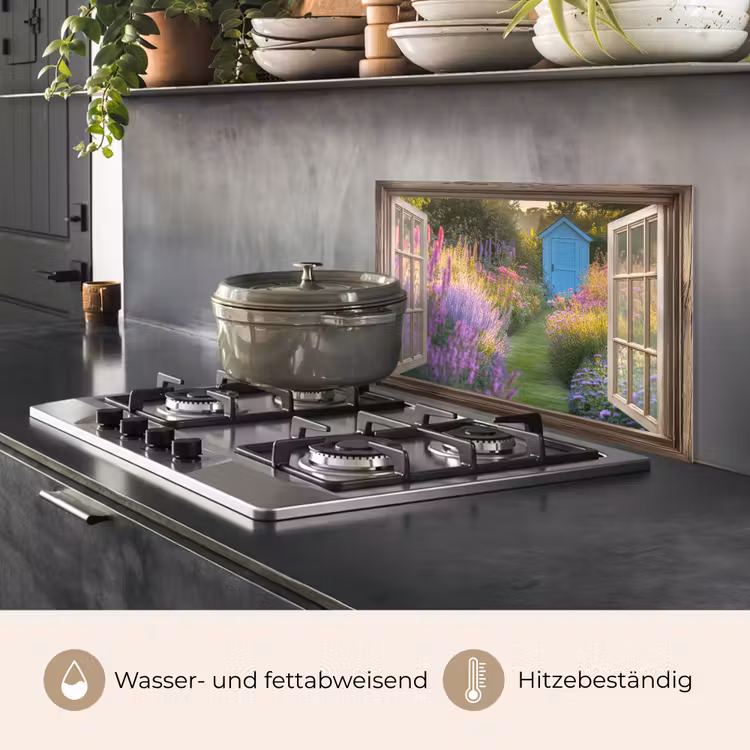Doorkijk - Bloemen - Raam - Natuur keuken achterwand spatscherm klein -usp_DE