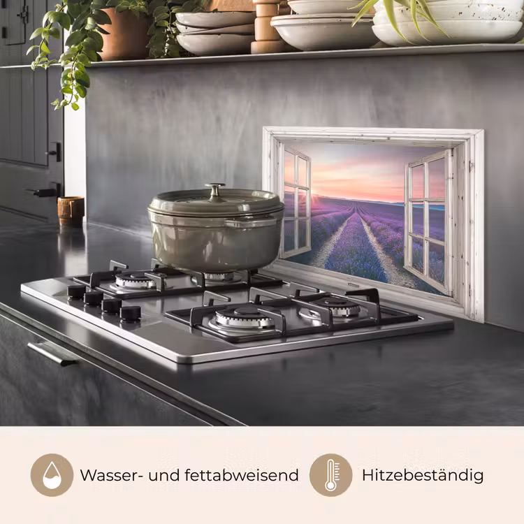 Doorkijk - Lavendel - Bloemen - Hout - Zonsondergang - Paars keuken achterwand spatscherm klein -usp_DE