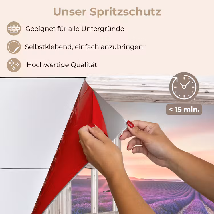 Doorkijk - Lavendel - Bloemen - Hout - Zonsondergang - Paars keuken achterwand spatscherm klein -spatscherm_DE