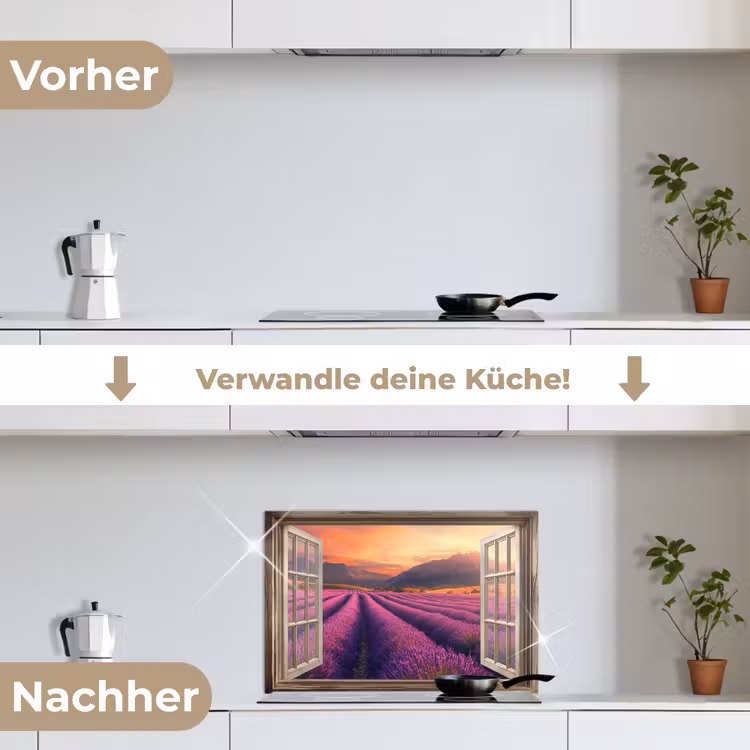 Doorkijk - Lavendel - Landschap - Bloemen - Paars keuken achterwand spatscherm klein -voor_na_DE