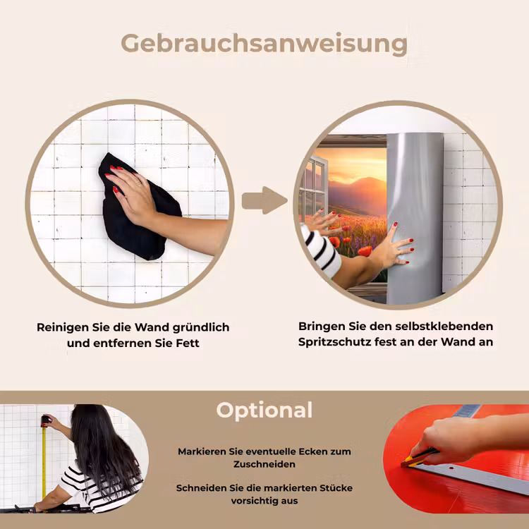 Doorkijk - Klaprozen - Bloemen - Rood - Open raam keuken achterwand spatscherm klein -gebruiksaanwijzing_DE