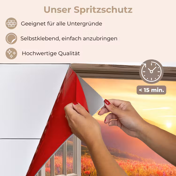 Doorkijk - Klaprozen - Bloemen - Rood - Open raam keuken achterwand spatscherm klein -spatscherm_DE
