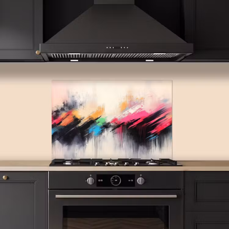 Dynamisch - Abstract - Kleurrijk - Zwart keuken achterwand spatscherm klein -sfeer1