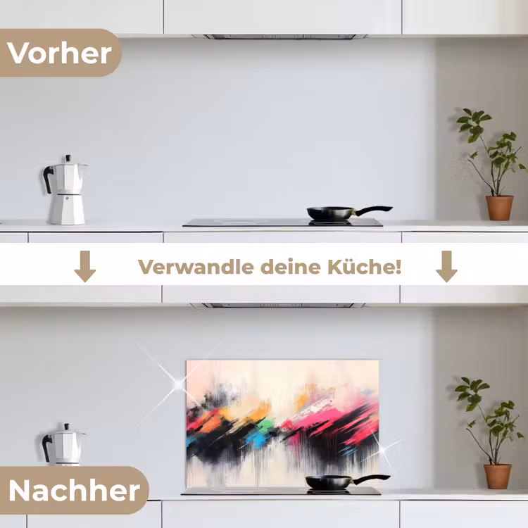 Dynamisch - Abstract - Kleurrijk - Zwart keuken achterwand spatscherm klein -voor_na_DE