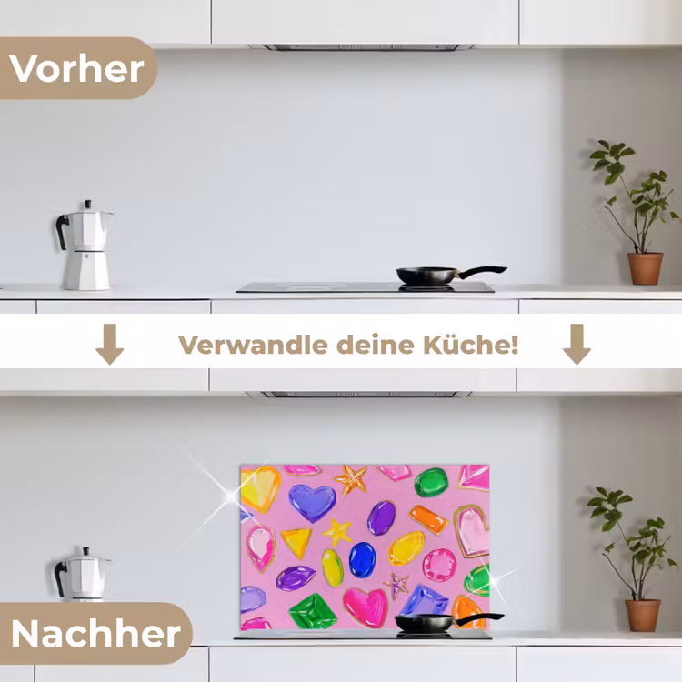 Edelstenen - Vormen - Hartje - Kleurrijk keuken achterwand spatscherm klein -voor_na_DE
