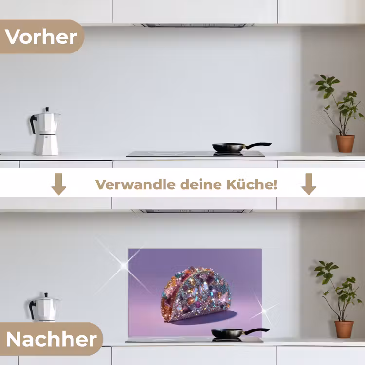 Edelstenen - Glitters - Paars - Kleurrijk keuken achterwand spatscherm klein -voor_na_DE