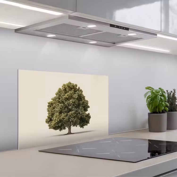 Eikenboom - Groen - Lichte achtergrond keuken achterwand spatscherm klein -3d_schuin
