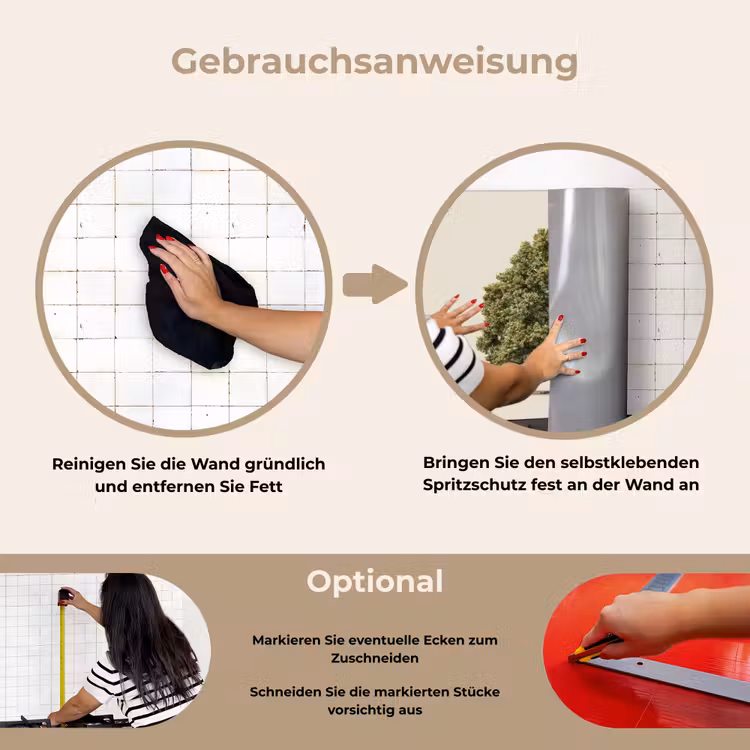 Eikenboom - Groen - Lichte achtergrond keuken achterwand spatscherm klein -gebruiksaanwijzing_DE