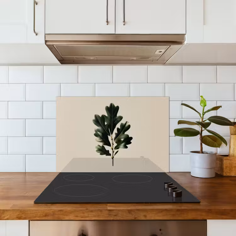 Eikenbladeren - Beige - Groen - Golvende randen keuken achterwand spatscherm klein -sfeer2