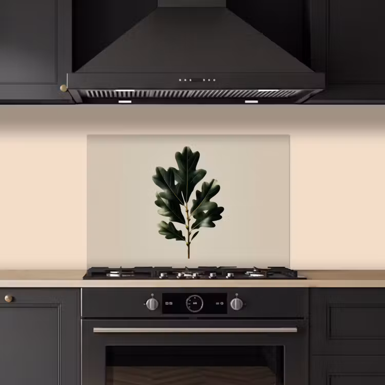 Eikenbladeren - Beige - Groen - Golvende randen keuken achterwand spatscherm klein -sfeer1