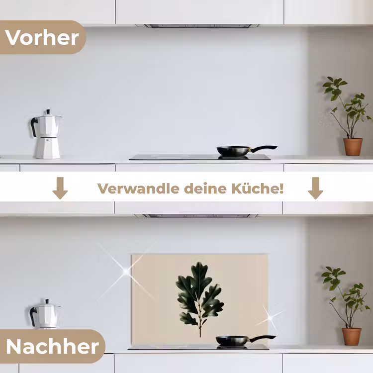 Eikenbladeren - Beige - Groen - Golvende randen keuken achterwand spatscherm klein -voor_na_DE