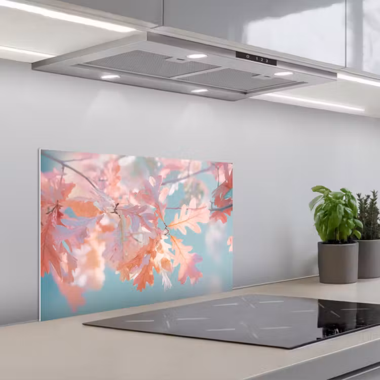 Eikenbladeren - Takken - Roze keuken achterwand spatscherm klein -3d_schuin