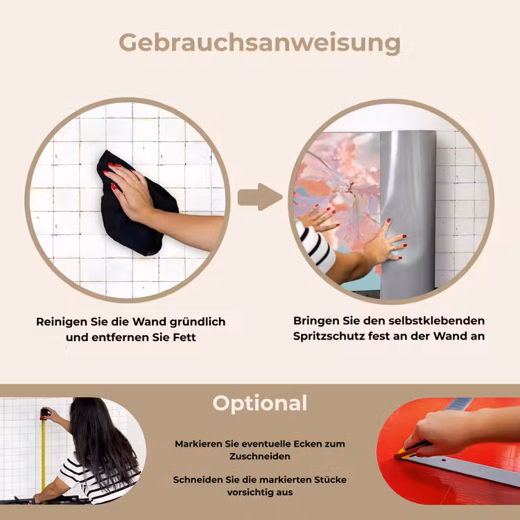 Eikenbladeren - Takken - Roze keuken achterwand spatscherm klein -gebruiksaanwijzing_DE