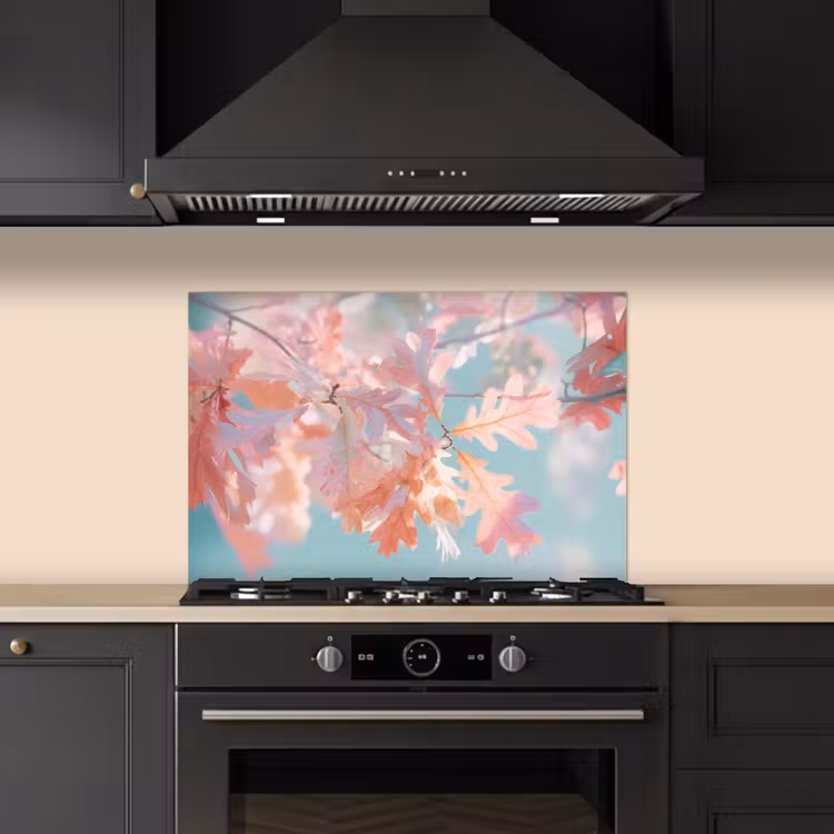 Eikenbladeren - Takken - Roze keuken achterwand spatscherm klein -sfeer1