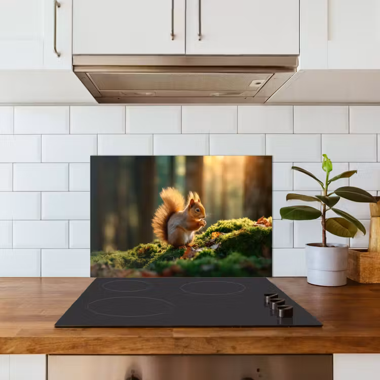 Eekhoorn - Nootje - Gras keuken achterwand spatscherm klein -sfeer2