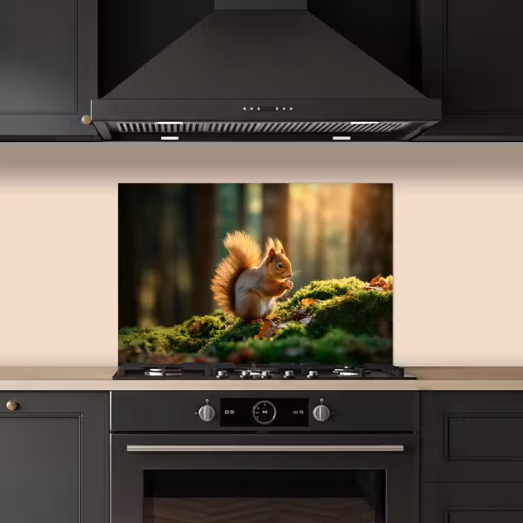 Eekhoorn - Nootje - Gras keuken achterwand spatscherm klein -sfeer1
