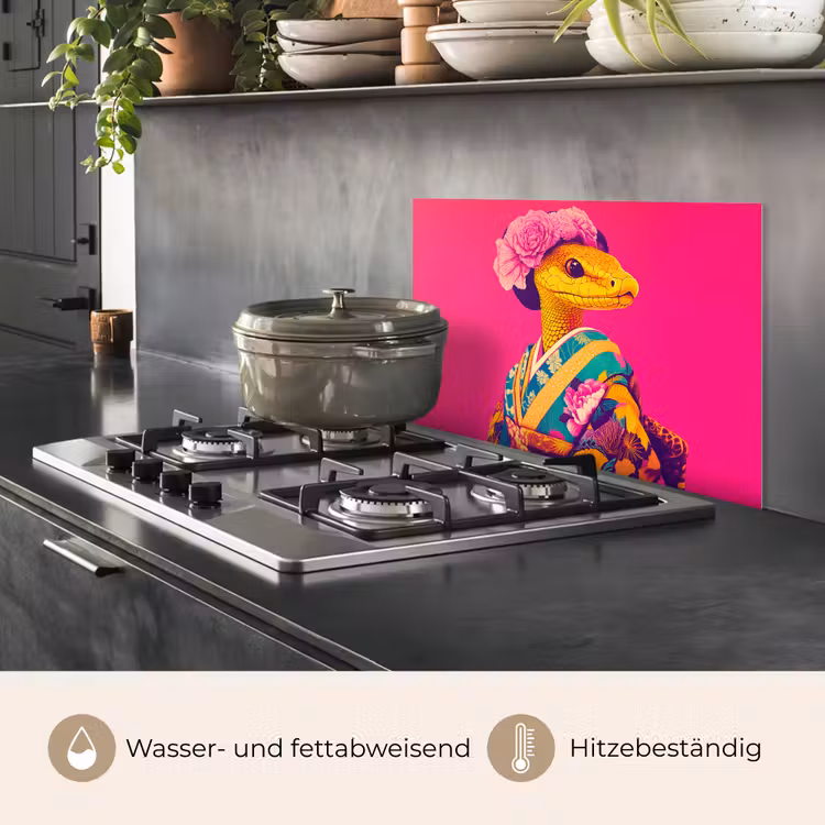 Hagedis - Bloemen - Roze - Kimono keuken achterwand spatscherm klein -usp_DE