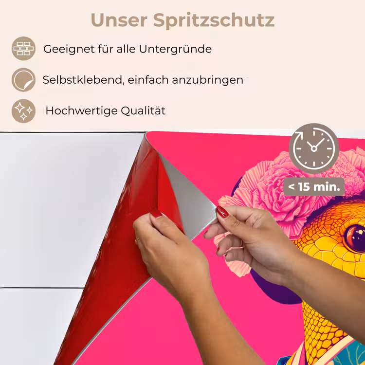 Hagedis - Bloemen - Roze - Kimono keuken achterwand spatscherm klein -spatscherm_DE