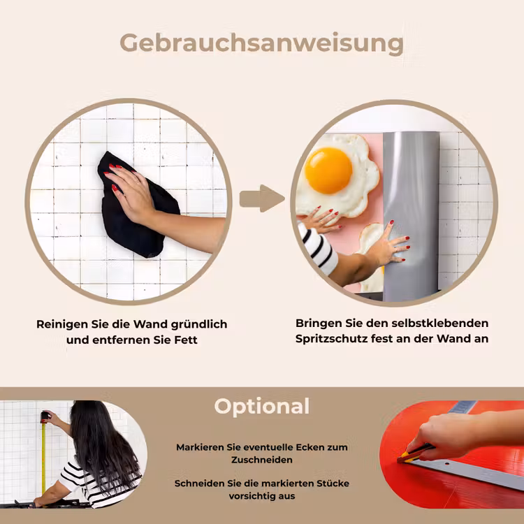 Eieren - Bloem - Roze keuken achterwand spatscherm klein -gebruiksaanwijzing_DE