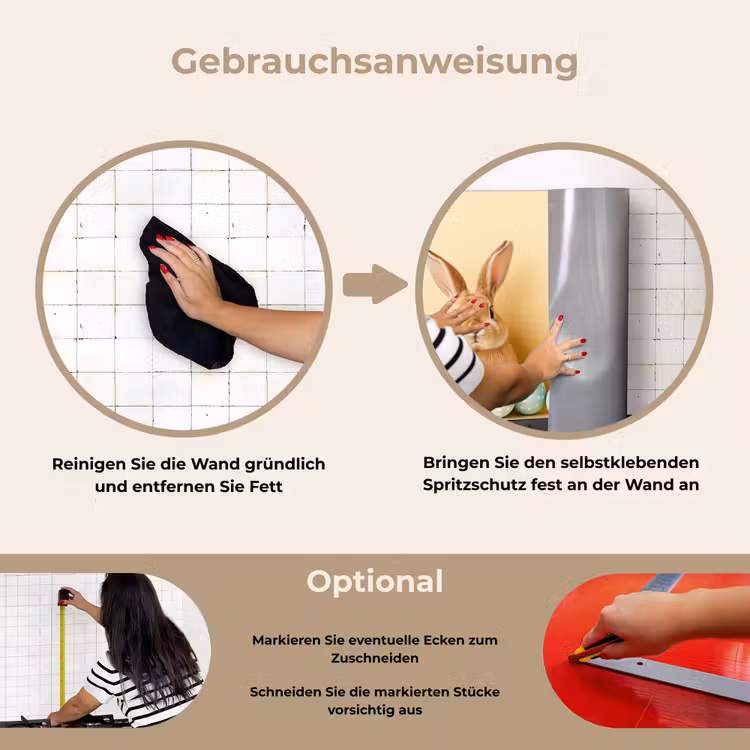 Eieren - Konijn - Pasteltinten keuken achterwand spatscherm klein -gebruiksaanwijzing_DE