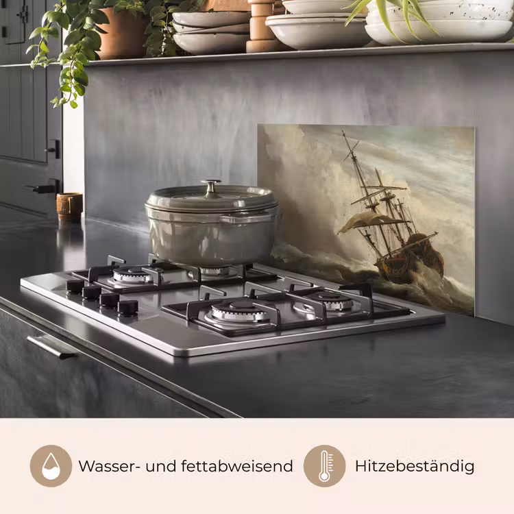 Een schip in volle zee bij vliegende storm - Schilderij van Willem van de Velde keuken achterwand spatscherm klein -usp_DE